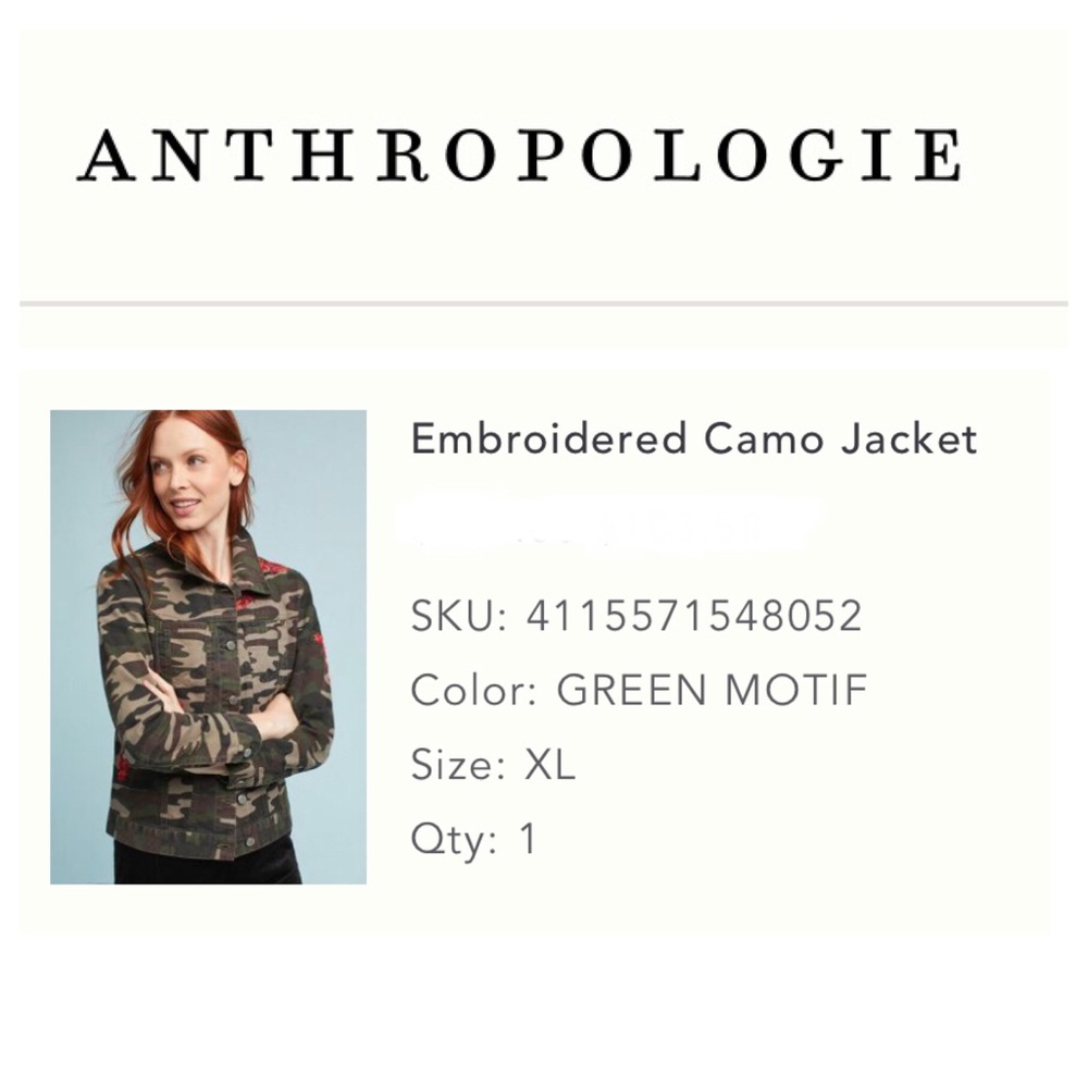 NWOT - Pilcro Embroidered Camo Jacket, XL